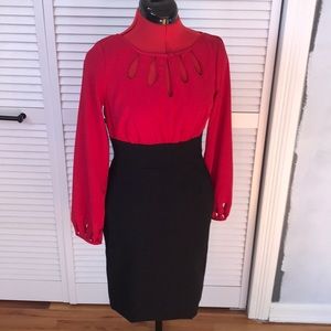 Red and black midi dress